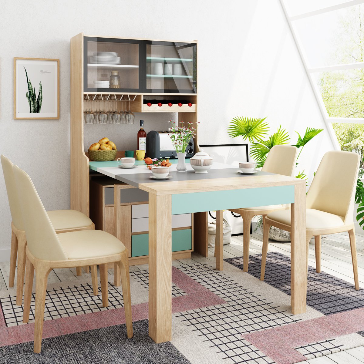 现代简约餐桌椅组合 多功能可伸缩折叠餐桌子 小户型家用饭桌家具