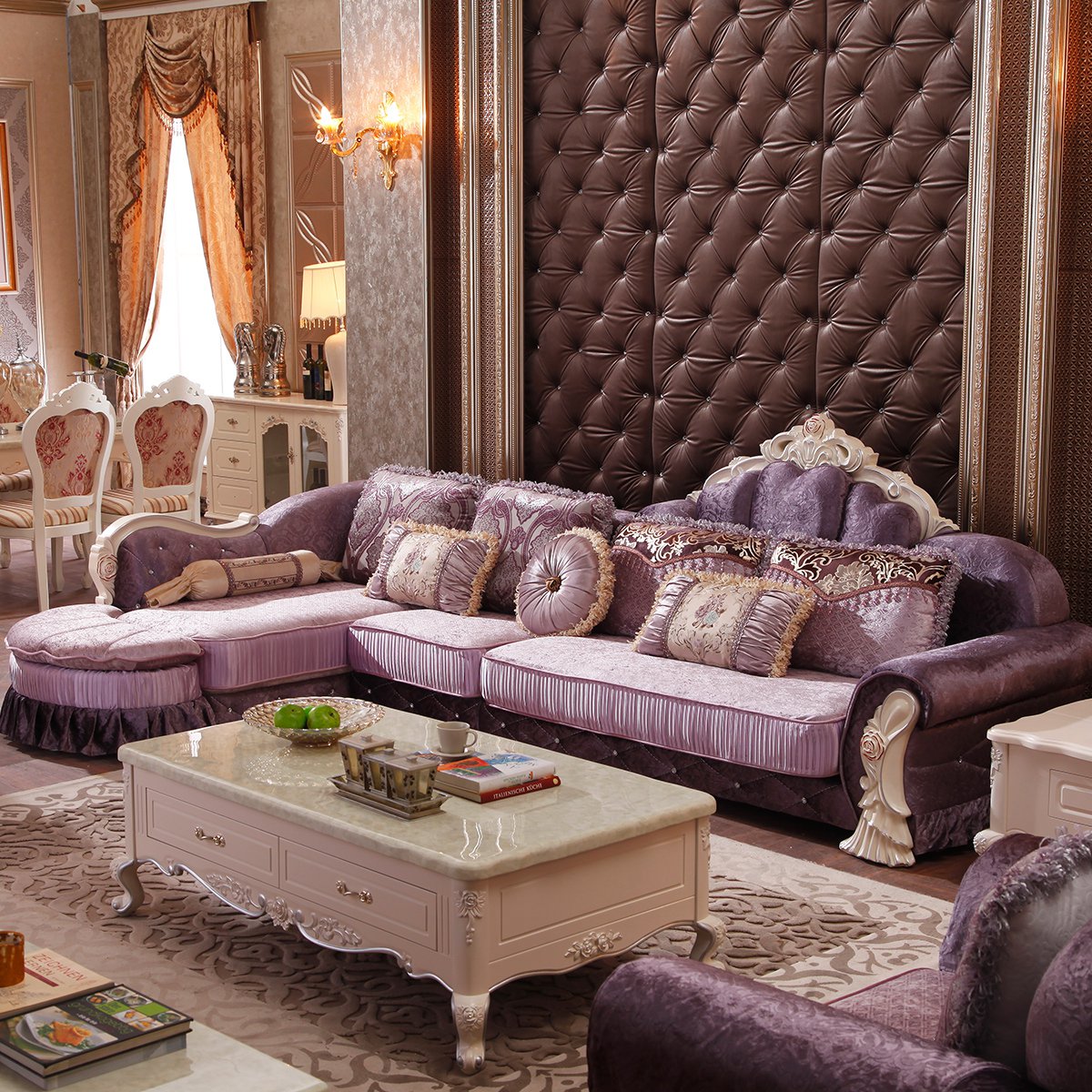 欧式布艺沙发组合转角小户型贵妃雕花l型客厅可拆洗欧式沙发整装