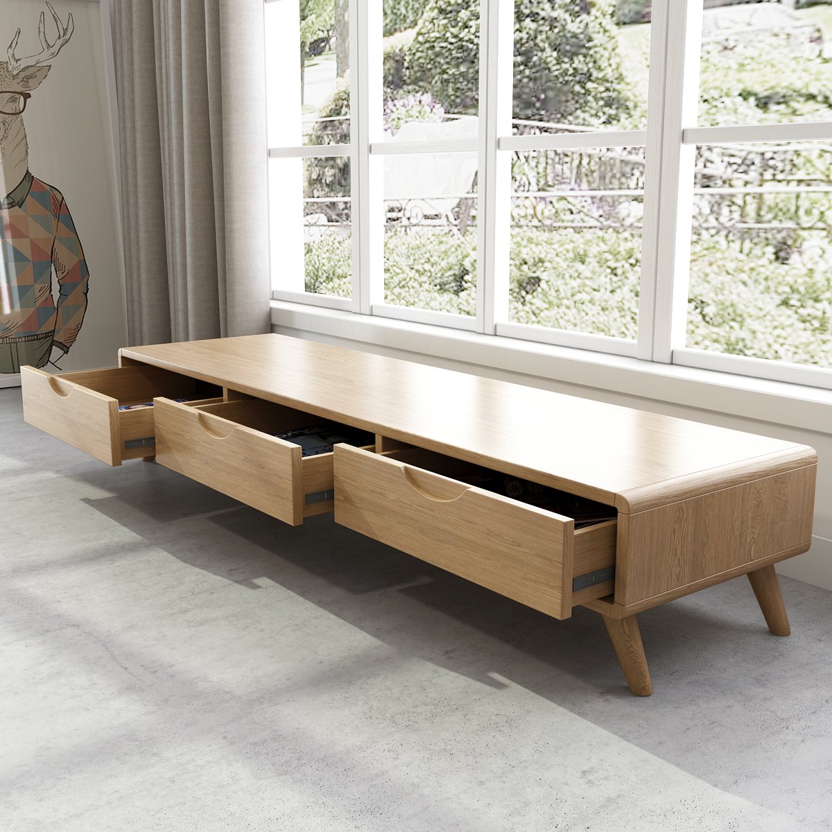 北欧日式白蜡木实木电视柜客厅原木储物家具地柜边柜子