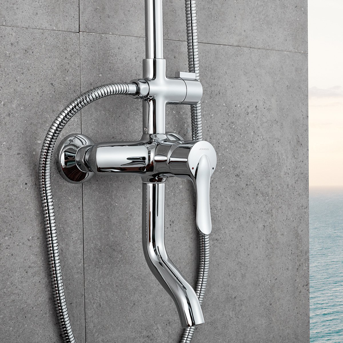 卫浴花洒 空气能不锈钢硬管淋浴器 abs喷头挂墙式可升降三出水 36182