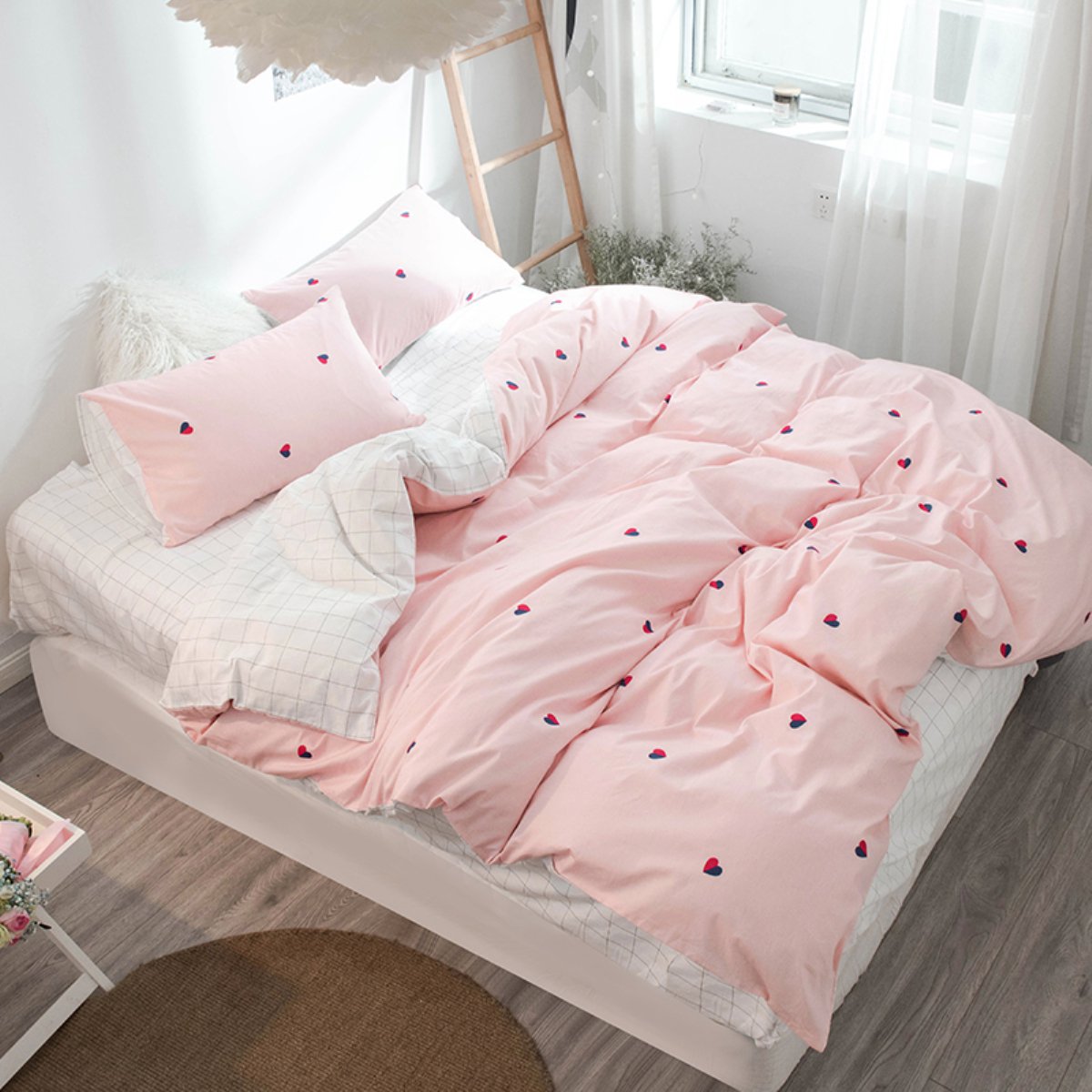 ins风北欧网红款全棉双人床单被套四件套少女床上用品纯棉公主风