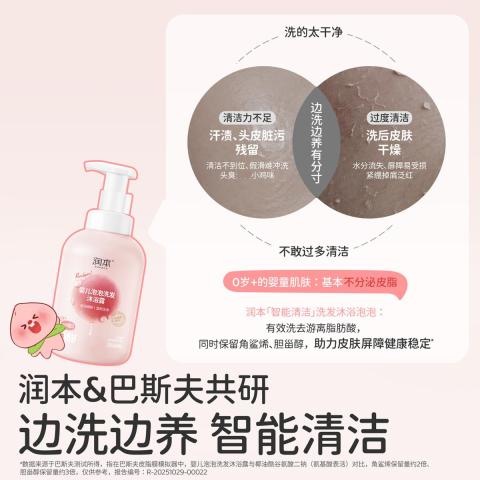 润本 【1秒出泡】桃叶婴儿童沐浴露1.1L 宝宝洗发水沐浴露二合一 图片 6