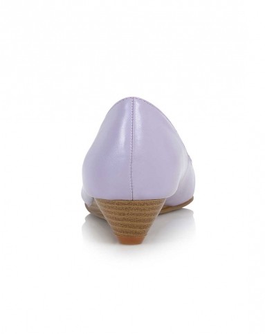 田莘honeygirl紫色真皮内里雕花浅口甜美坡跟单鞋hg15c