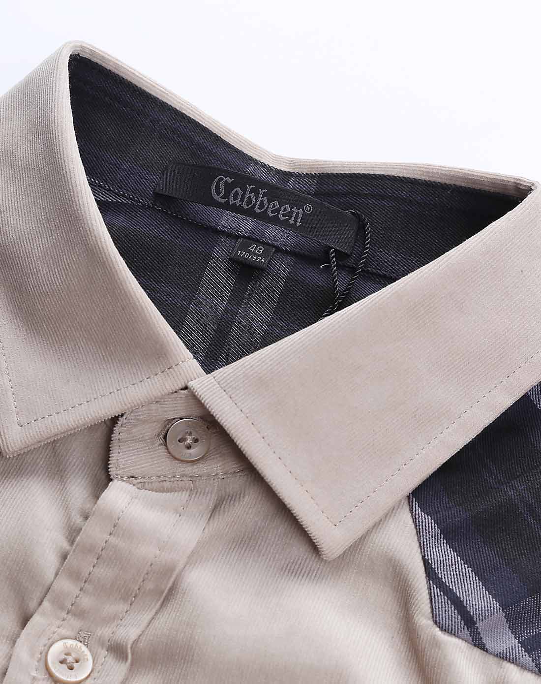 卡宾cabbeen lifestyle返季专场亚麻色个性长袖衬衫314310900305_唯品