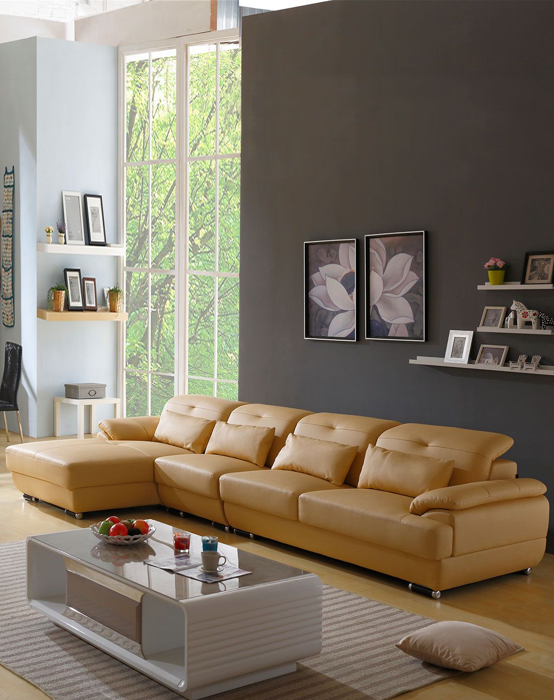 客厅小户型沙发组合l型3 贵妃 米黄