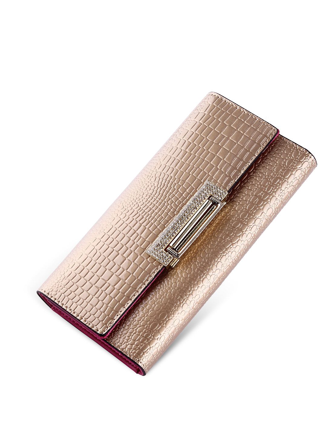 女士香槟金牛皮时尚高档长款钱包