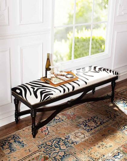 进口白榉木黑白色奶牛皮毛床尾榻床尾凳