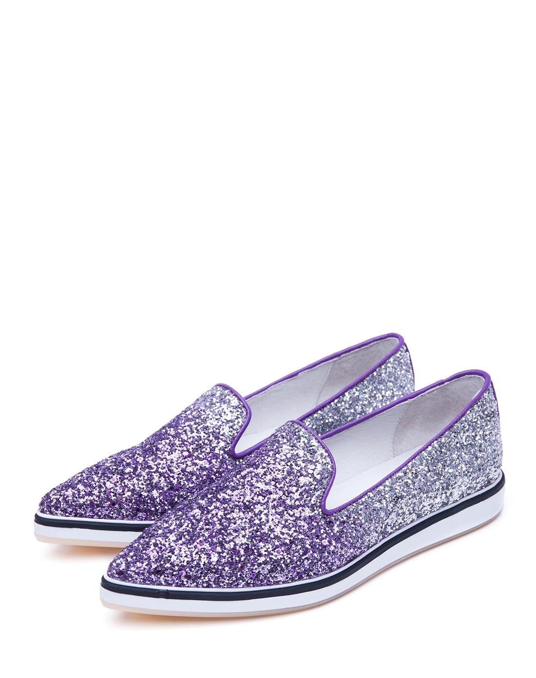 新款银紫色人造革 织物/牛皮低跟浅口单鞋