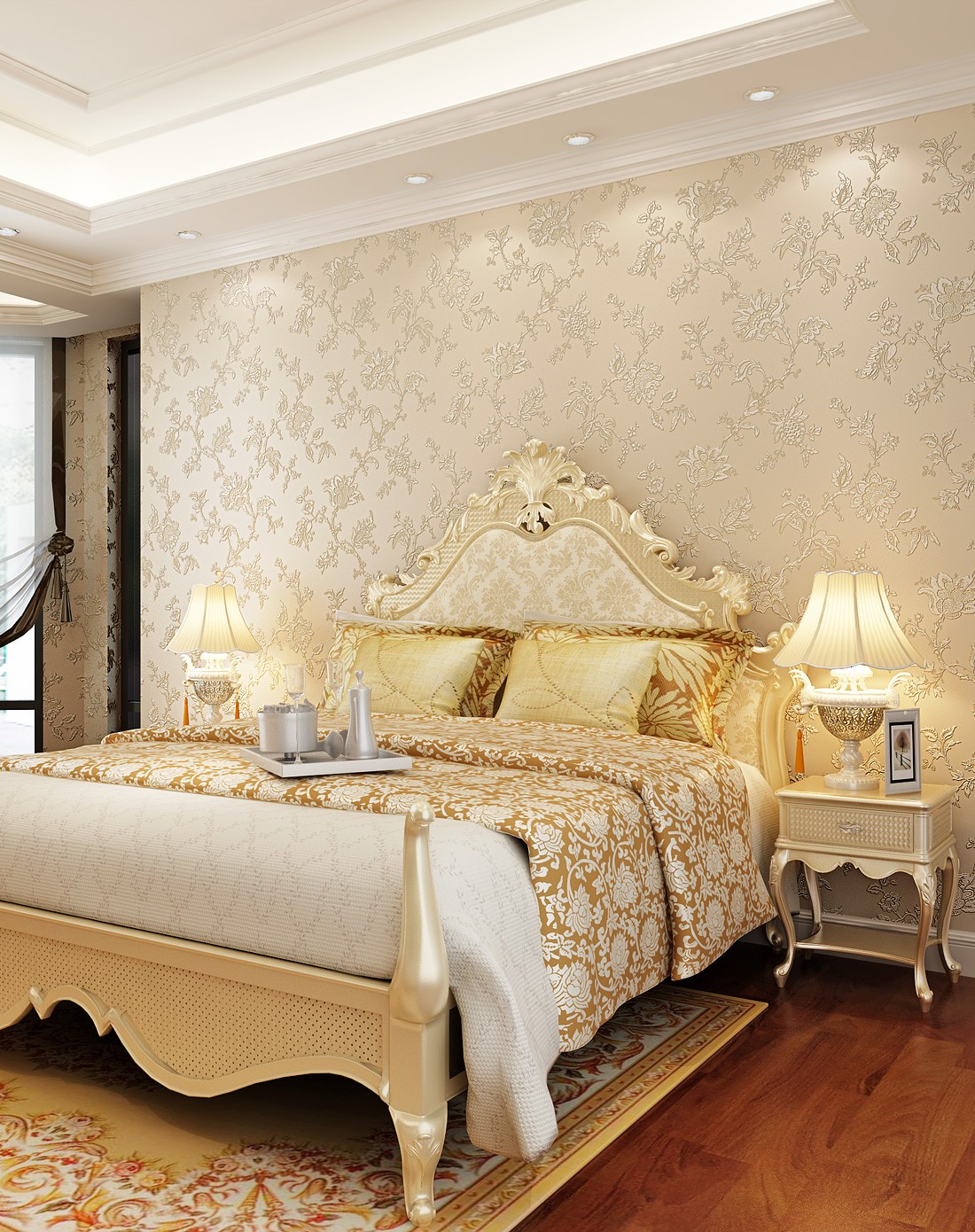 纸尚美学墙纸专场 米黄色3d浮雕欧式简约风格立体壁纸