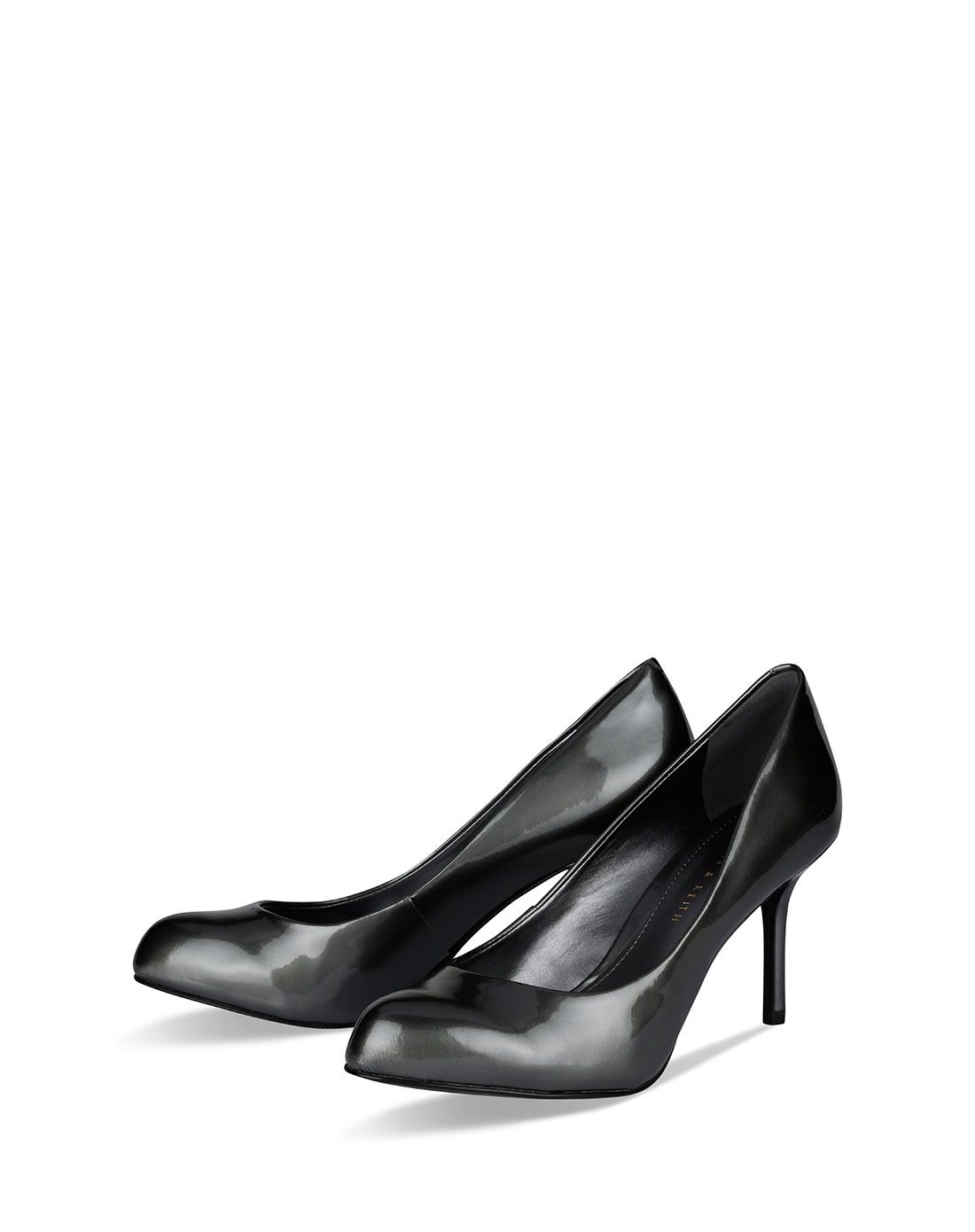 灰色漆皮女鞋欧美圆头浅口细高跟鞋