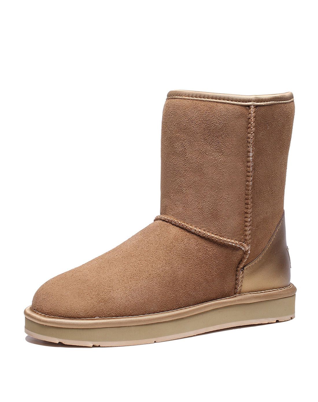 女 栗色 经典撞色澳洲羊皮毛一体雪地靴