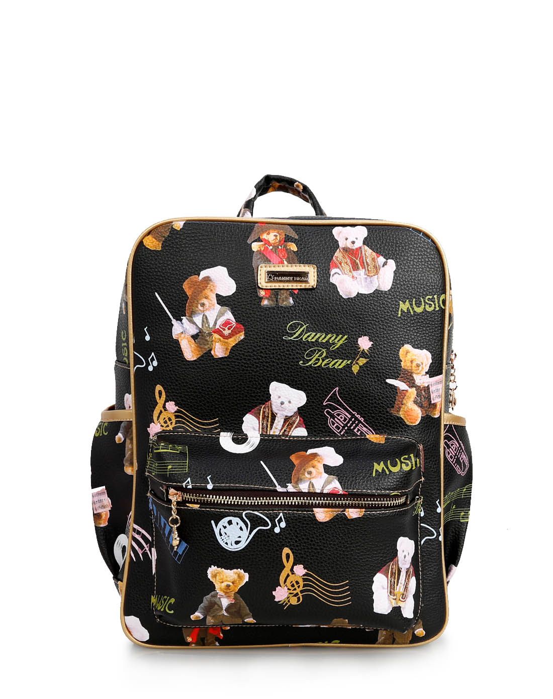 丹尼熊danny bear女款黑色配金色黑色音律熊双肩包db7732-65gold_唯品