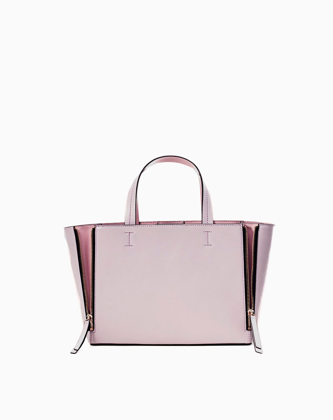 女士新款淡紫灰牛皮双拉链两手拎包