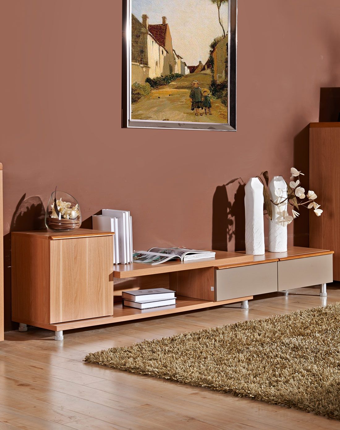 金海马kinhom家具专场 和风系列中式伸缩电视柜 黄胡桃色