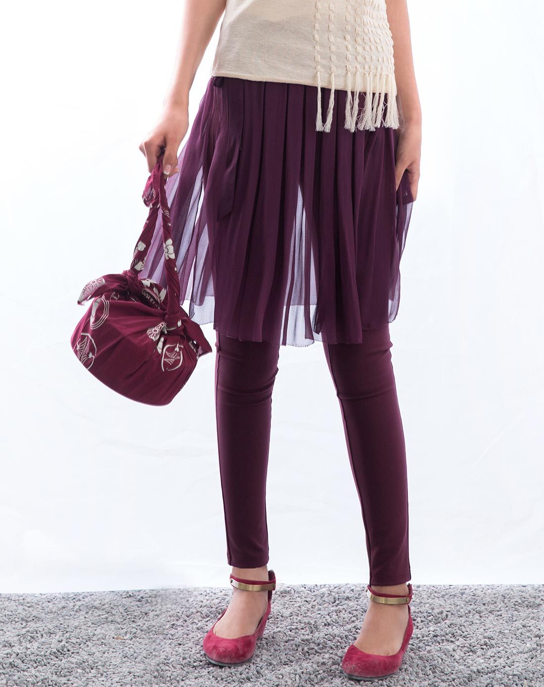 暗紫色桑蚕丝修身裙裤