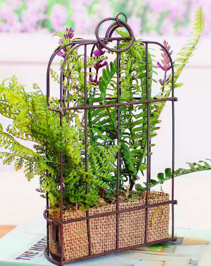 高仿真蕨类植物半圆形鸟笼绿植摆设