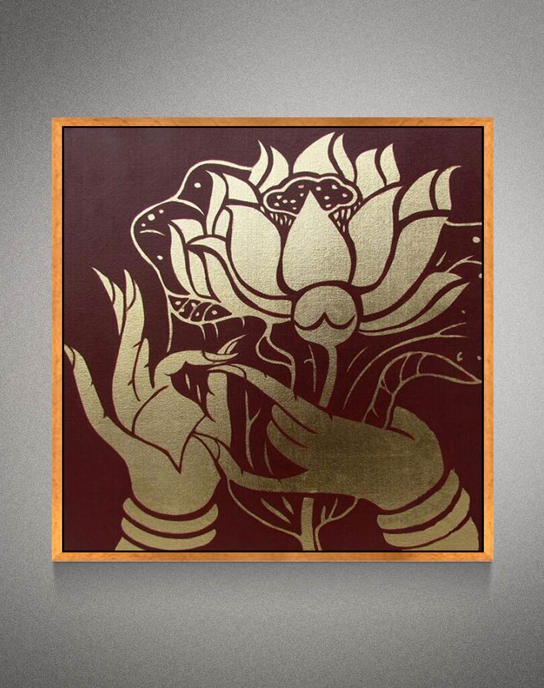 纯手绘高端泰式金箔画 金佛手莲花