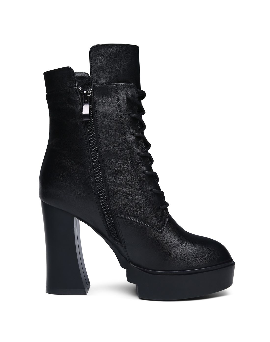 女款黑色牛皮时尚机车风马丁靴