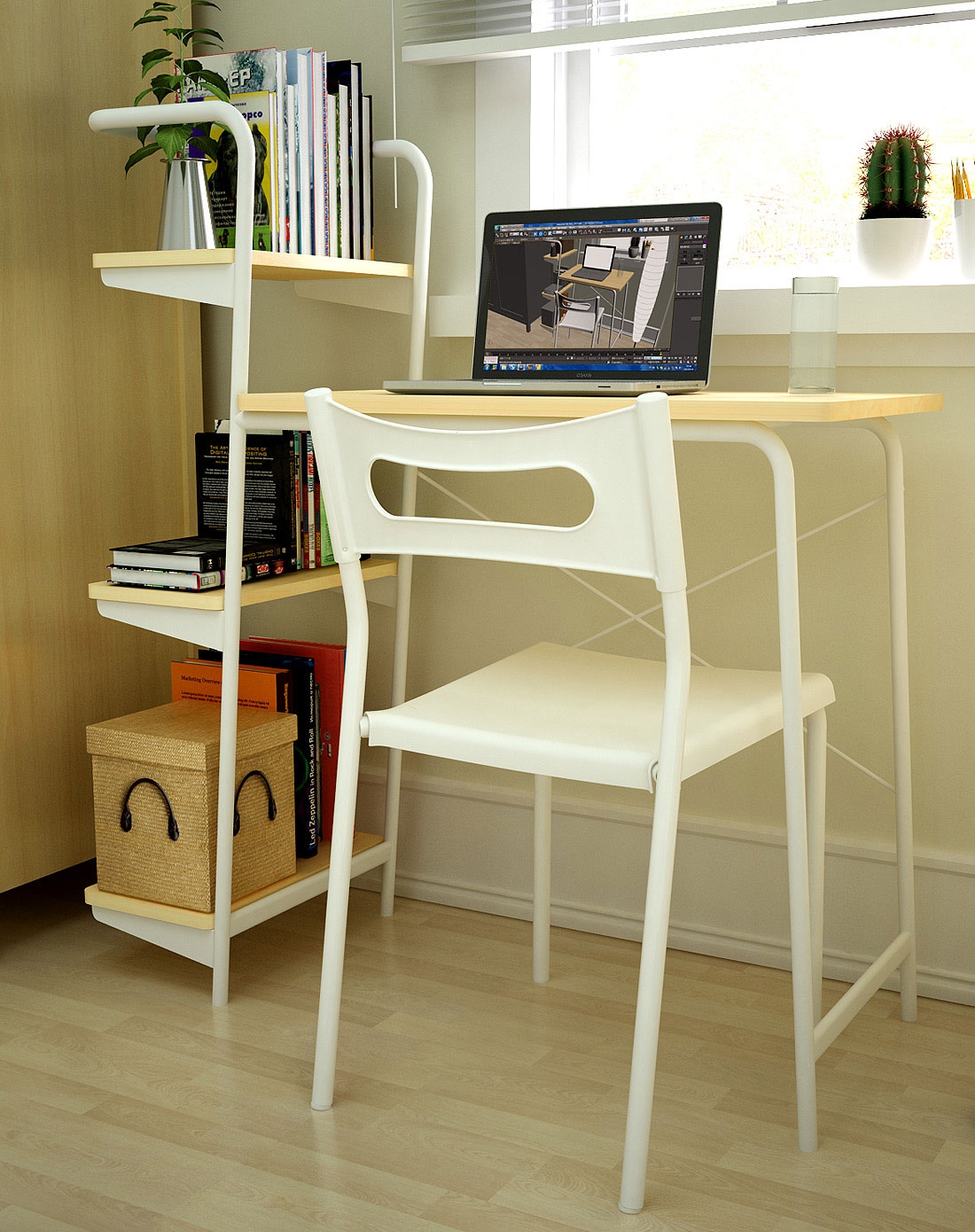 现代创意伊凡连体书桌层板可diy自由放置