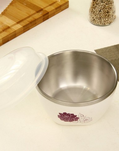 台湾制304不锈钢带盖双层隔热碗(白色)