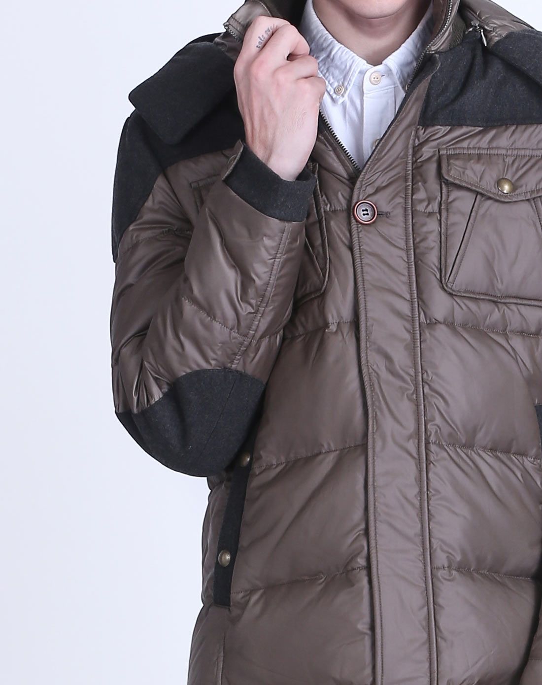 felix buhler卡其绿 毛呢拼接厚实御寒保暖羽绒服f4412109-401_唯品会