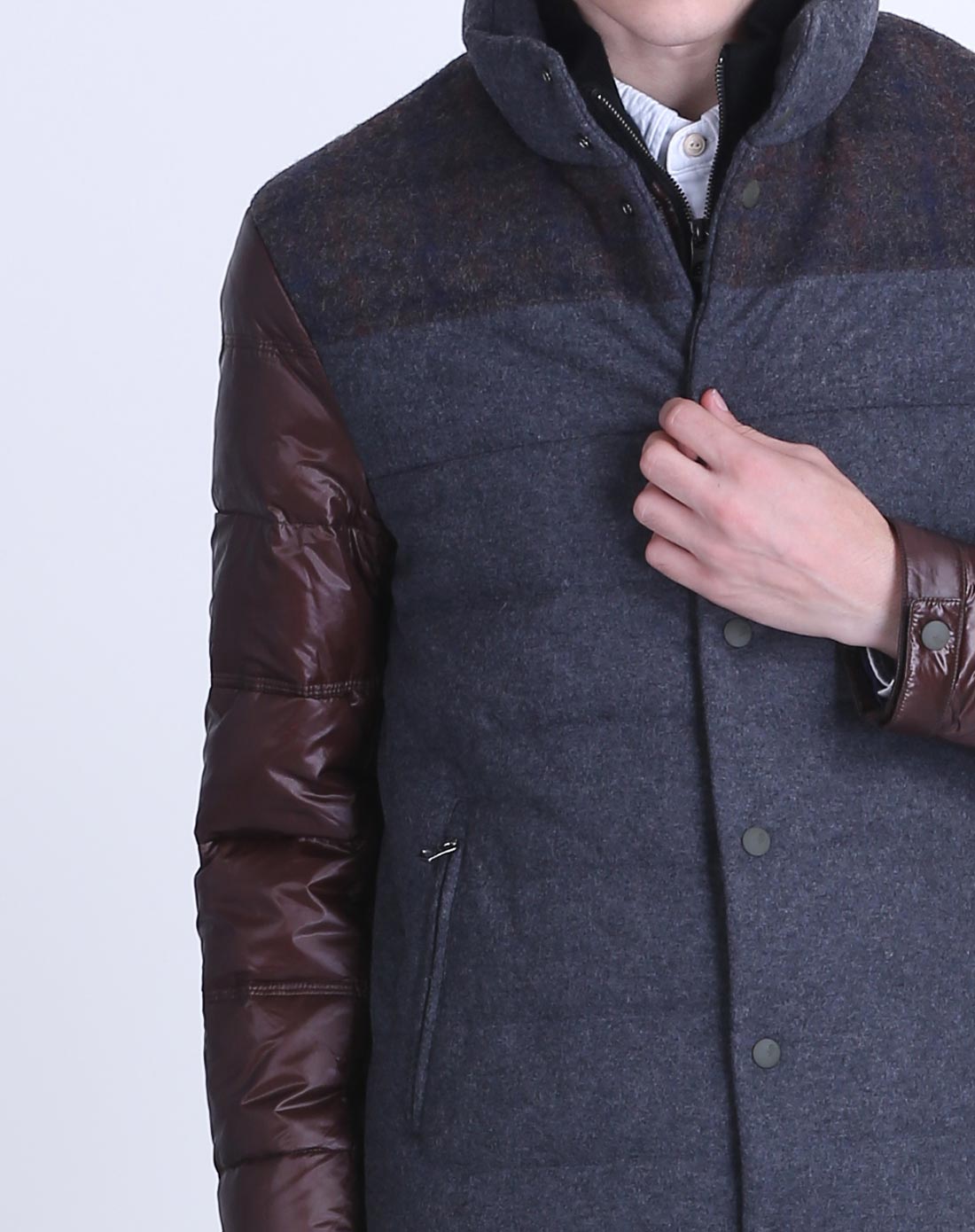 felix buhler灰色 拼色假两领修身御寒羽绒服f4412103-900_唯品会