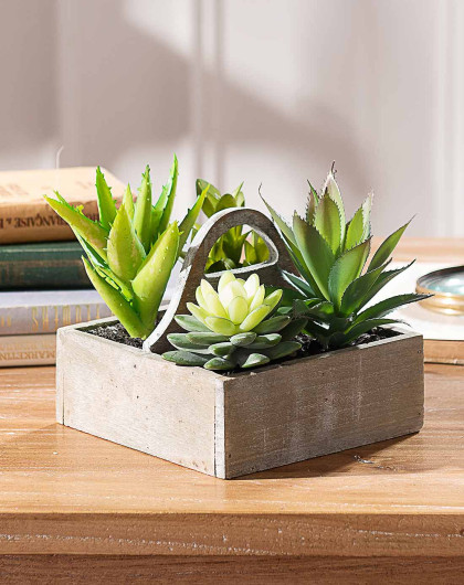 卡丽尔a款方形木盆多肉仿真绿色植物盆栽