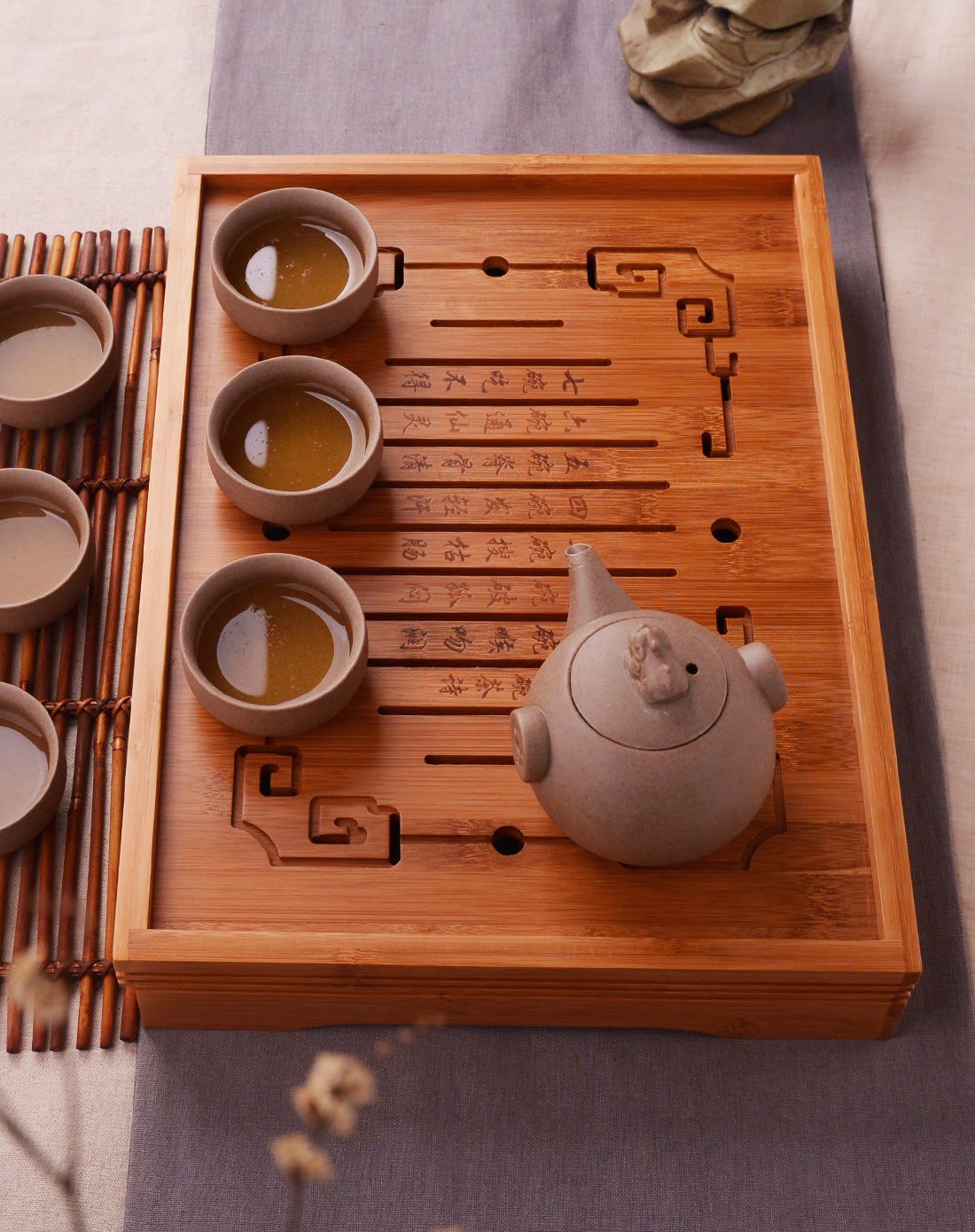 > 七碗茶诗 本色竹木盛水茶盘