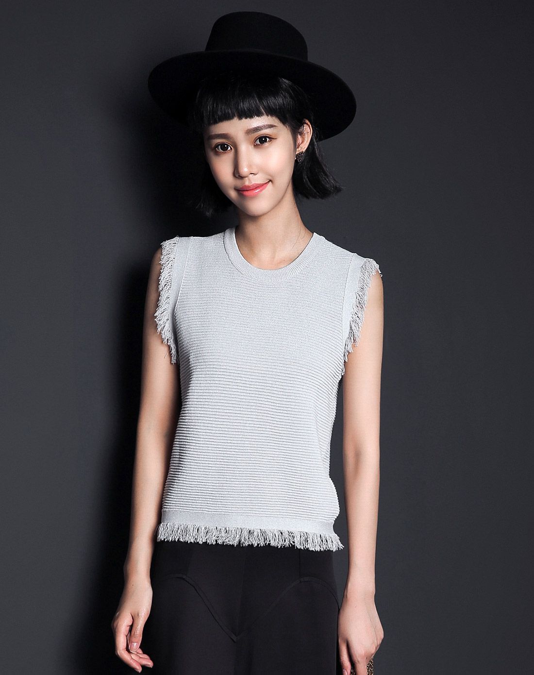 other mix灰色 毛边螺纹百搭修身背心