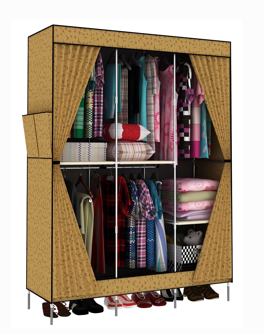 简易密封防尘欧式侧拉门衣橱杏色