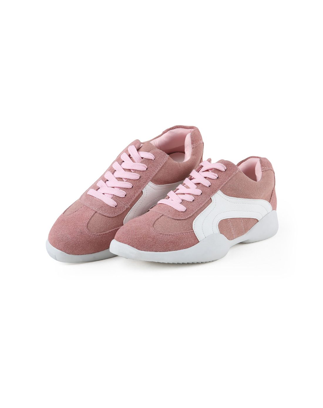 涉趣甜美粉马卡龙色真皮休闲运动鞋