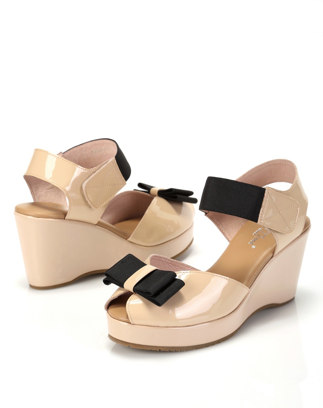 hee女鞋清仓专场杏色蝴蝶结典雅舒适坡跟鱼嘴凉鞋y01354337004_唯品会