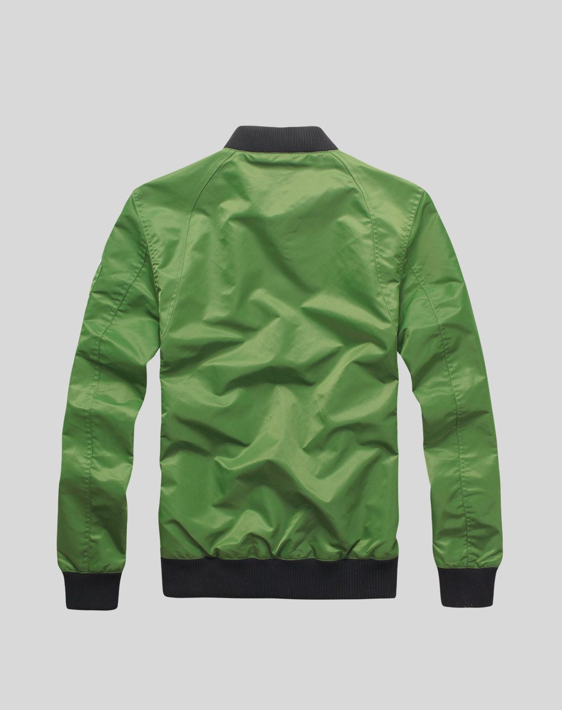 若绿色防风抗皱棒球领夹克