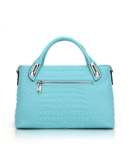 女浅青鳄鱼纹牛皮手提包