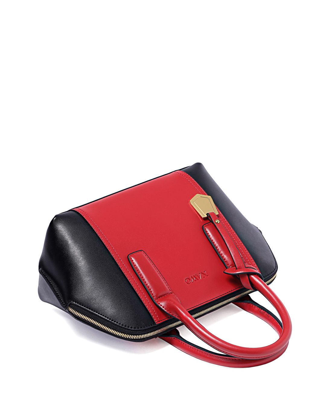 女士红配黑牛皮简约经典手提斜挎包