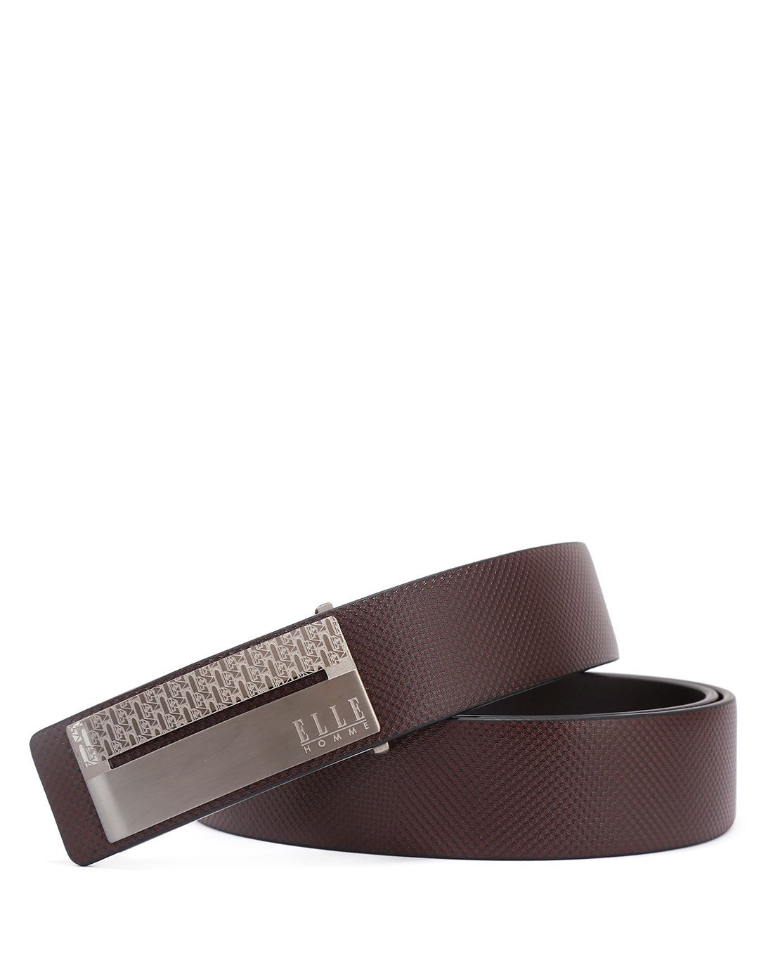 elle homme皮具时尚专场深啡色牛皮板扣皮带e235500223_唯品会