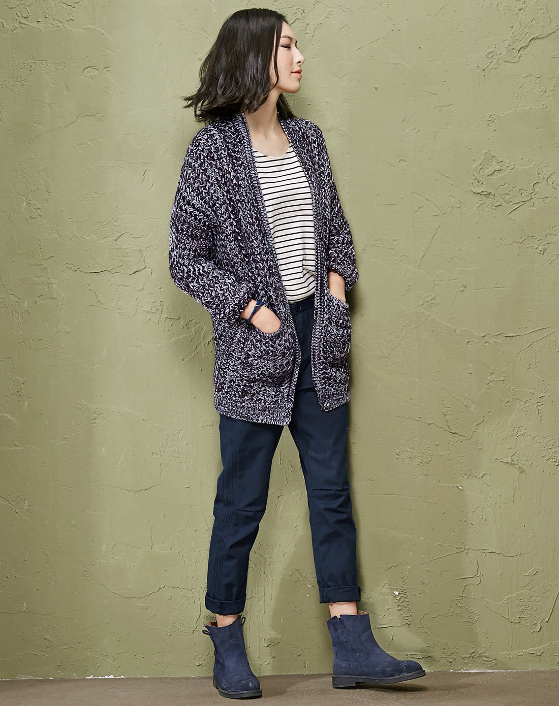 脚印 文艺口袋装饰混纱毛衣