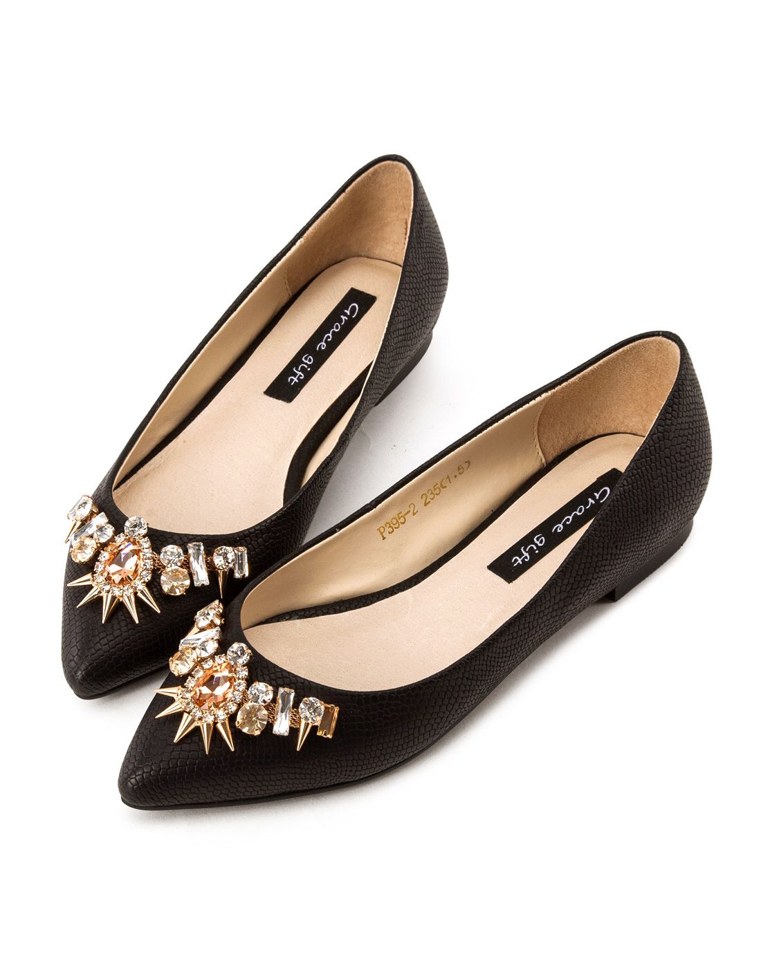 2016新款 黑色 璀璨欧风水钻尖头单鞋