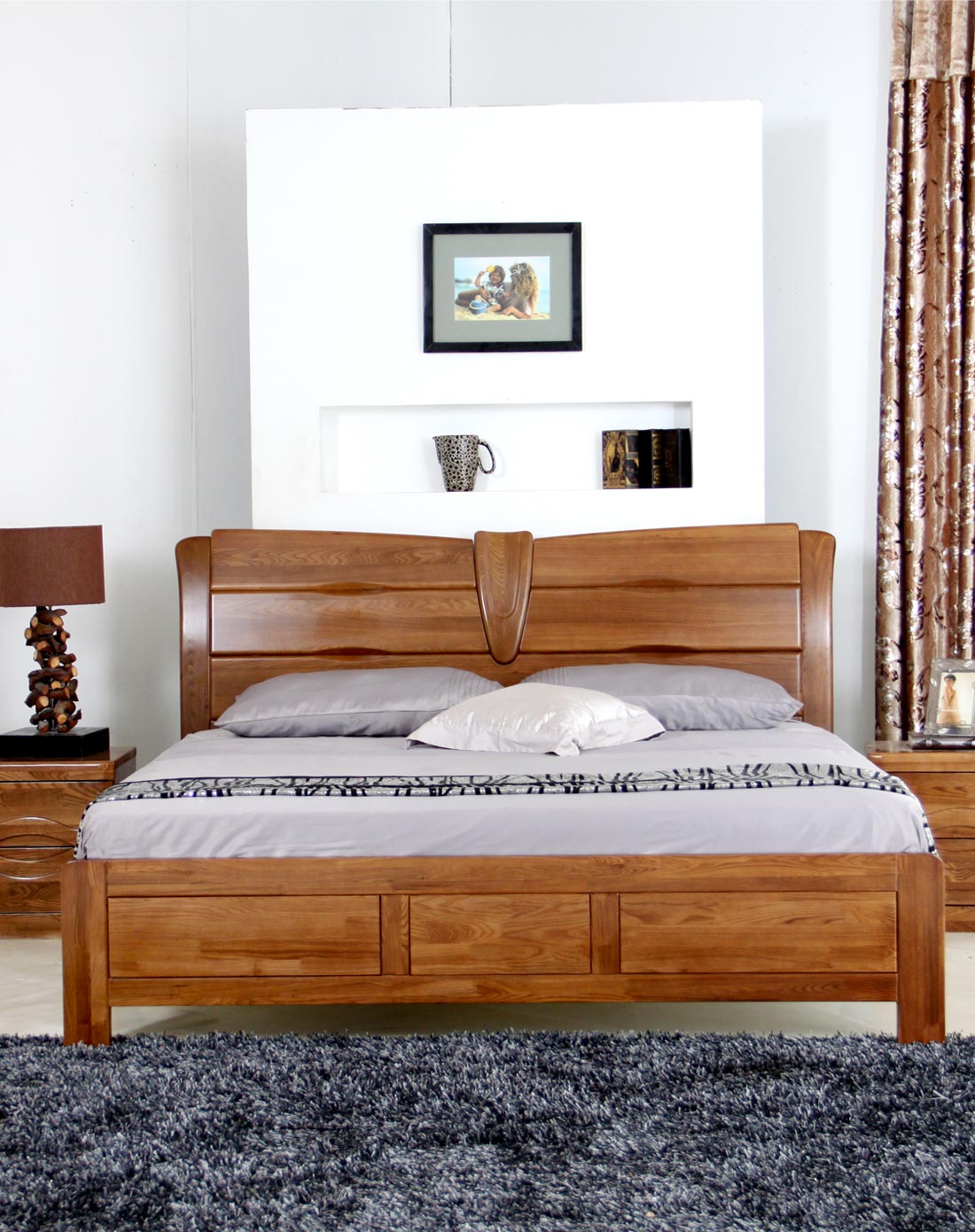 华日家具专场华日家居全实木蝴蝶排骨架双人床柚木色dsc000081_唯品会