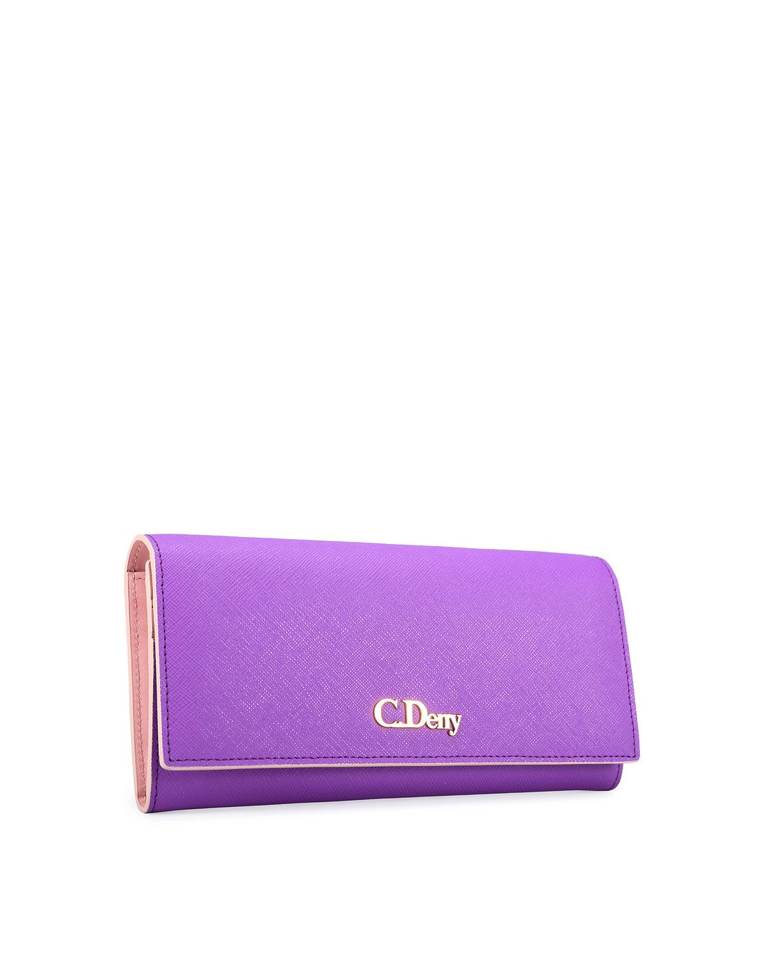 女式紫色牛剖层移膜皮革长包