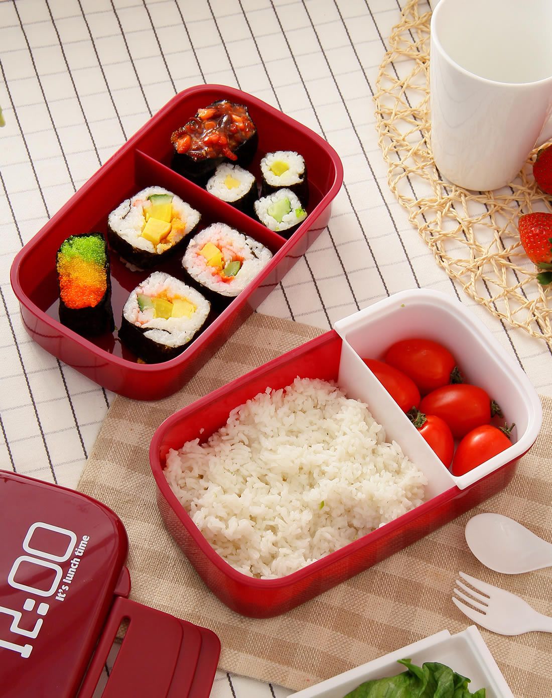 1.4l酒红色日式多格便当盒