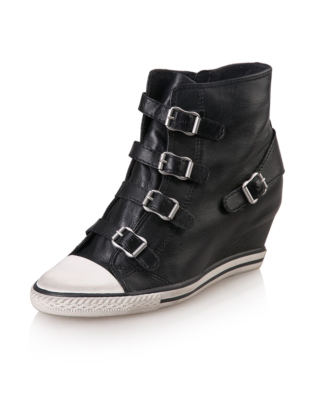 ash 黑色羊皮扣袢内增高女鞋