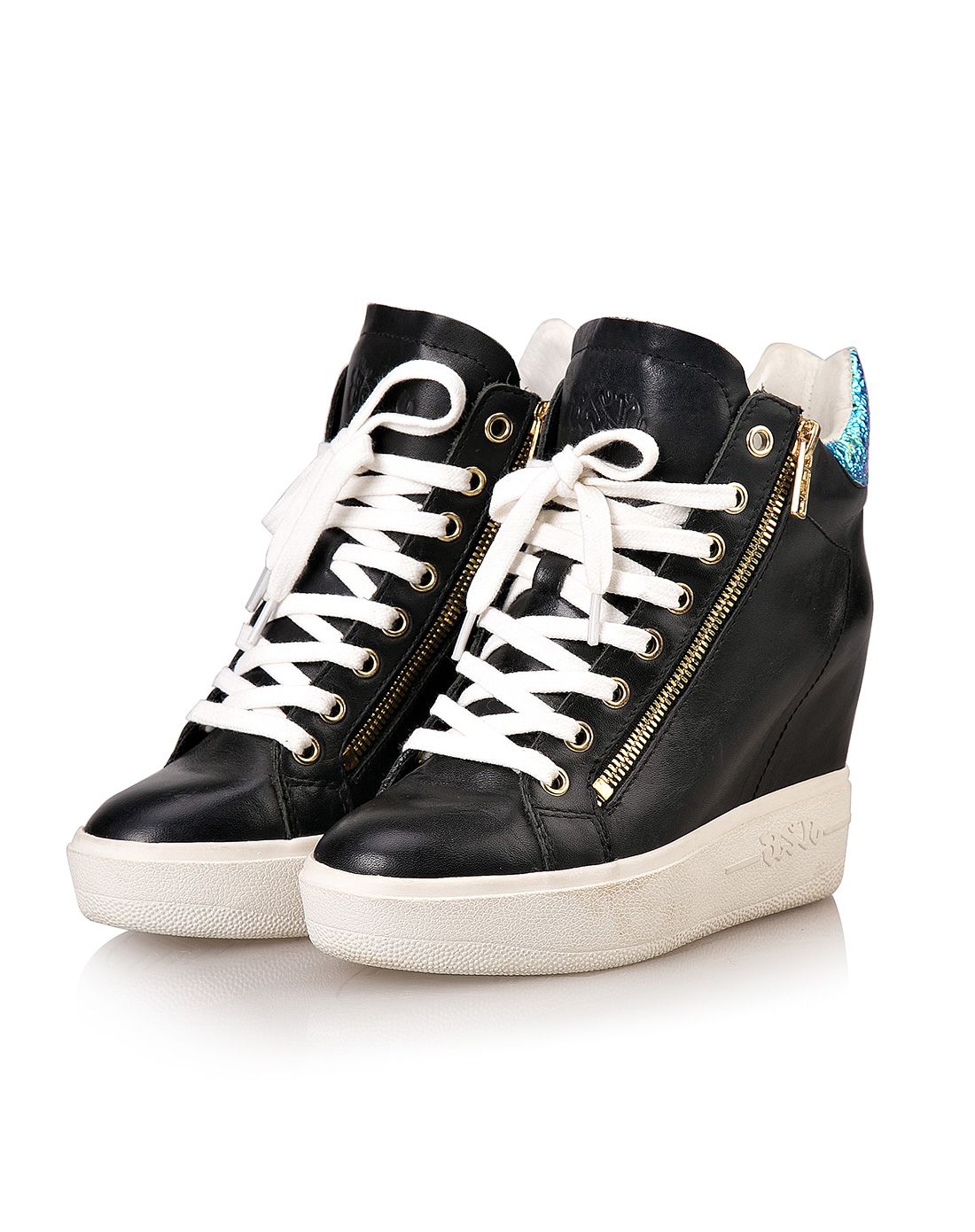 ash 双拉链系带内增高女鞋黑色