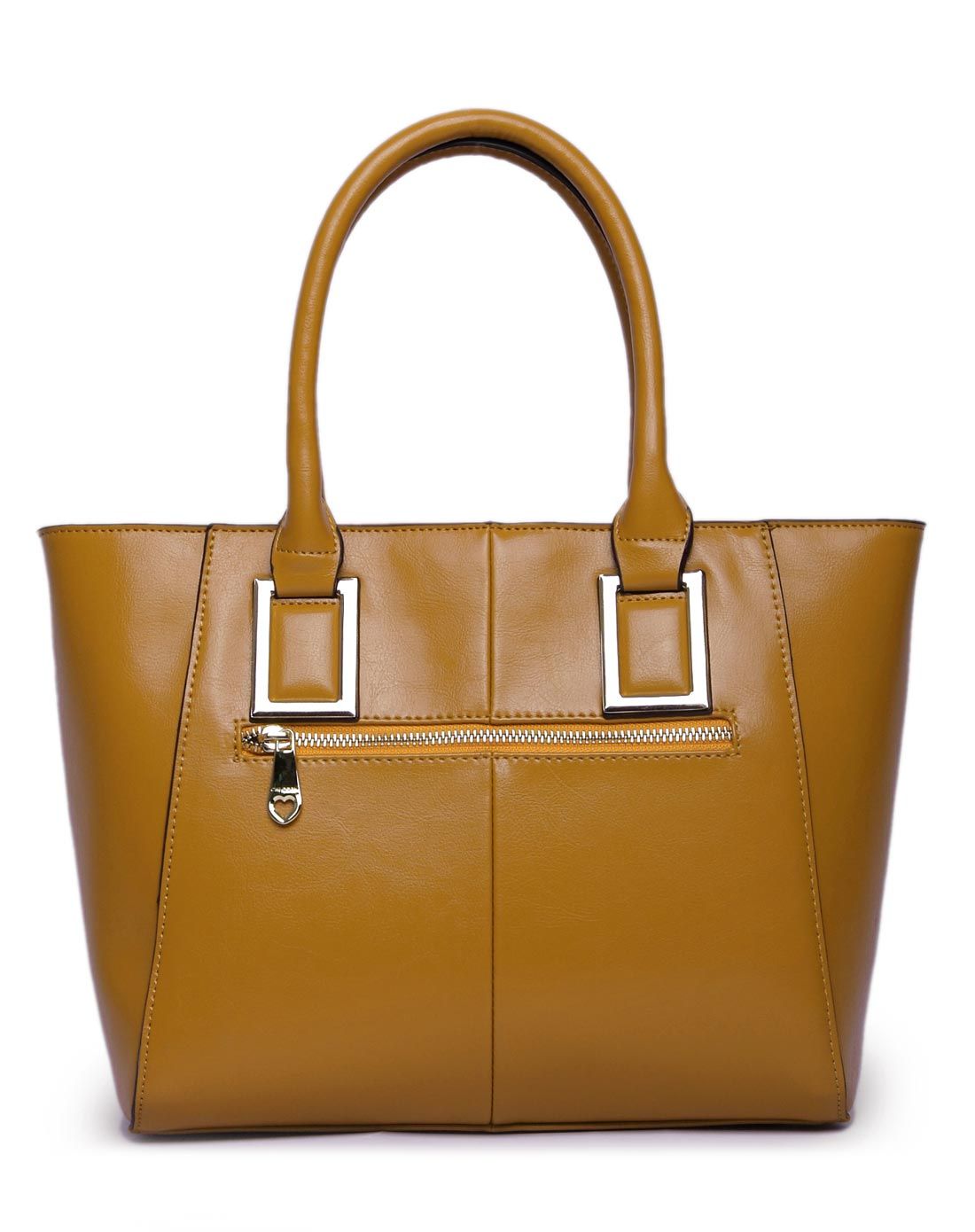 棕色牛皮倒梯形亮皮手提包