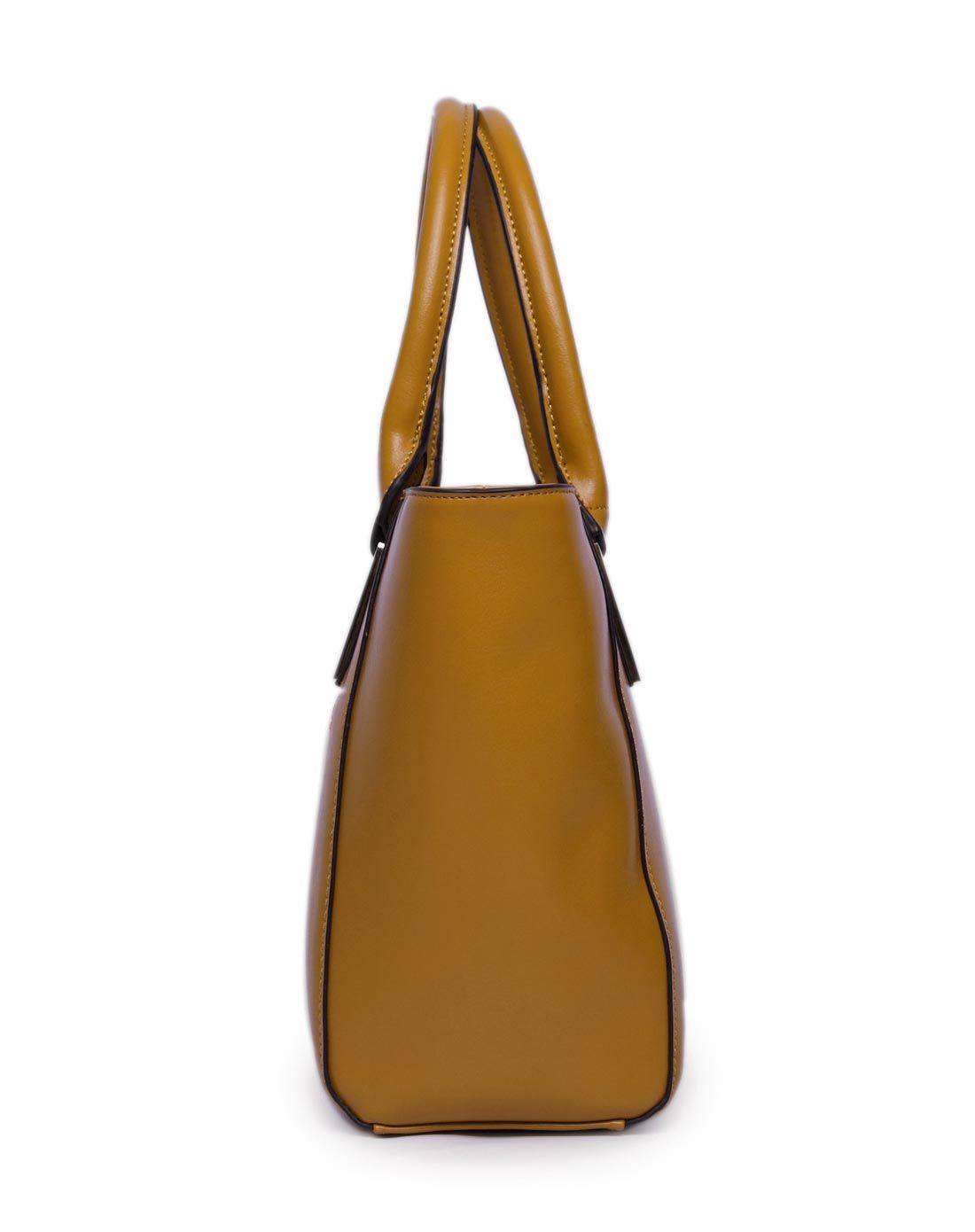 棕色牛皮倒梯形亮皮手提包