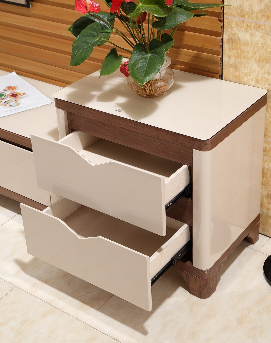 唯美时尚钢化玻璃二斗柜262