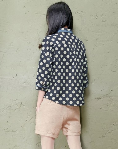 再见1998 大波点翻领撞色包边衬衫