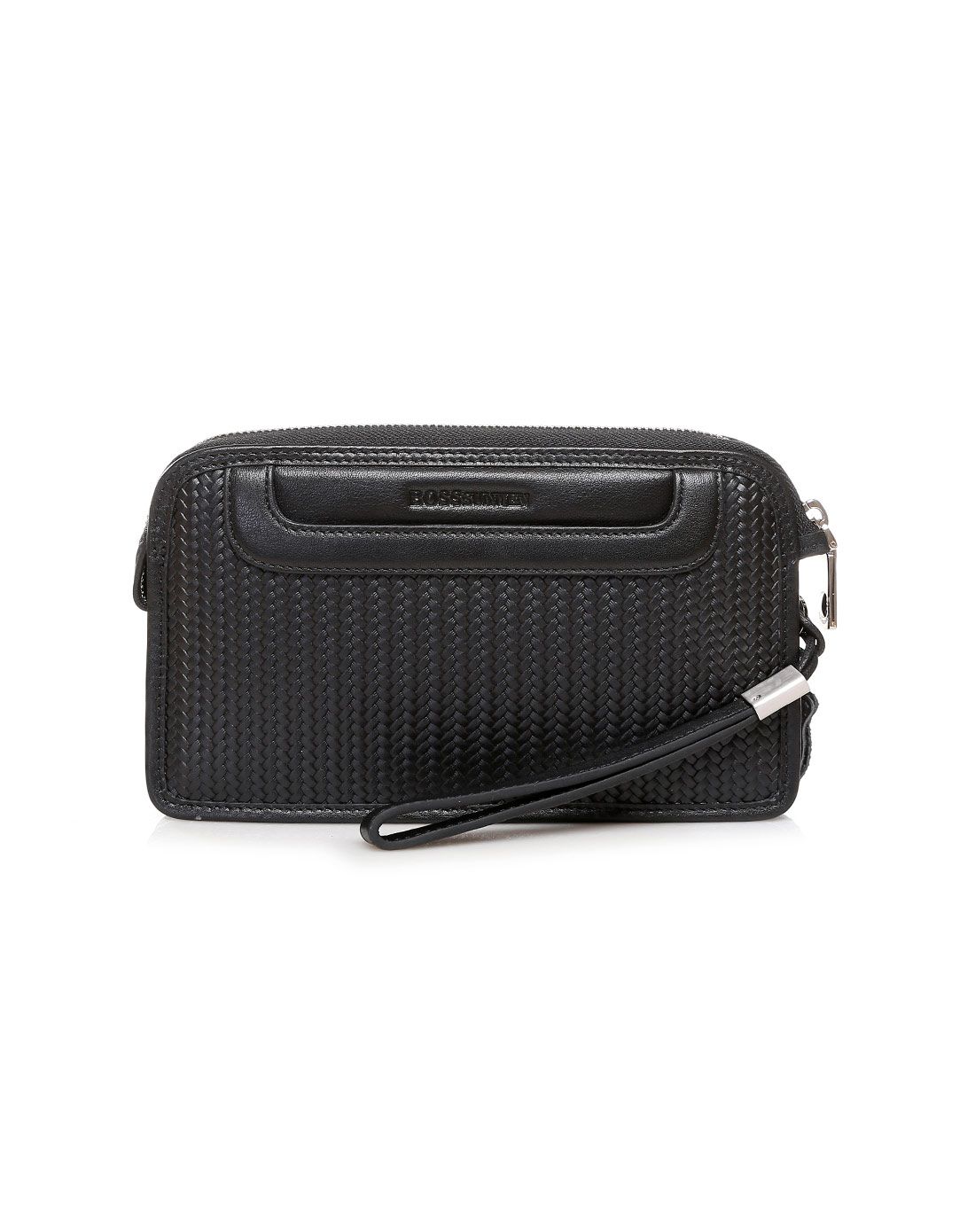 男款黑色时尚席纹夹包