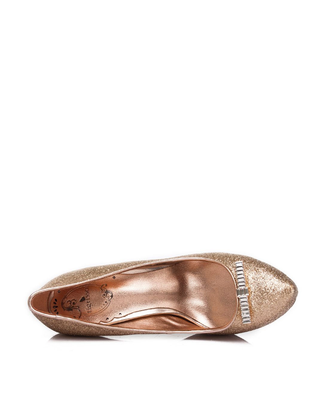 tigrisso特惠浅铜色细格利特烫钻蝴蝶结高跟浅口单鞋