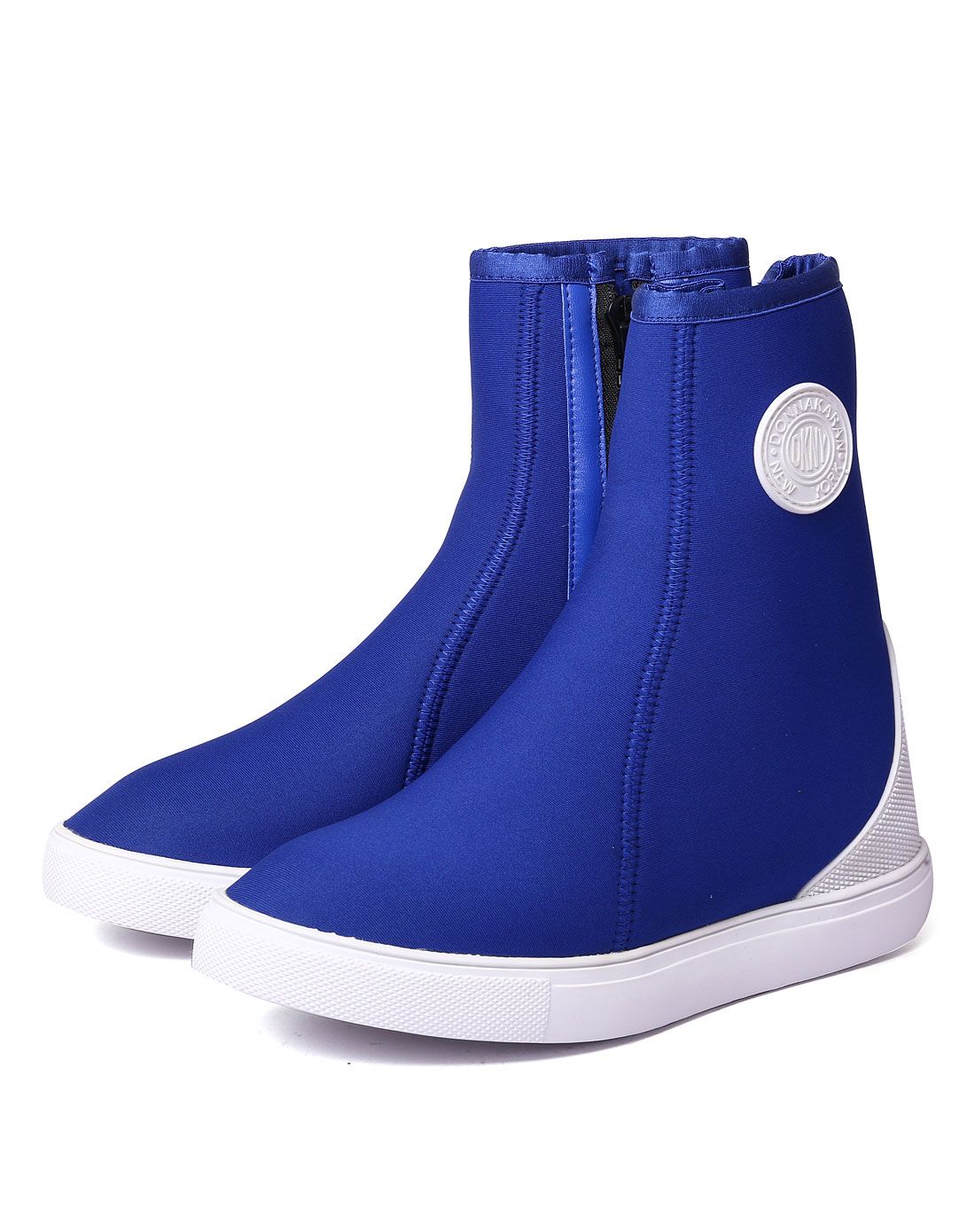 蓝色弹力布时尚休闲圆头成型底短靴